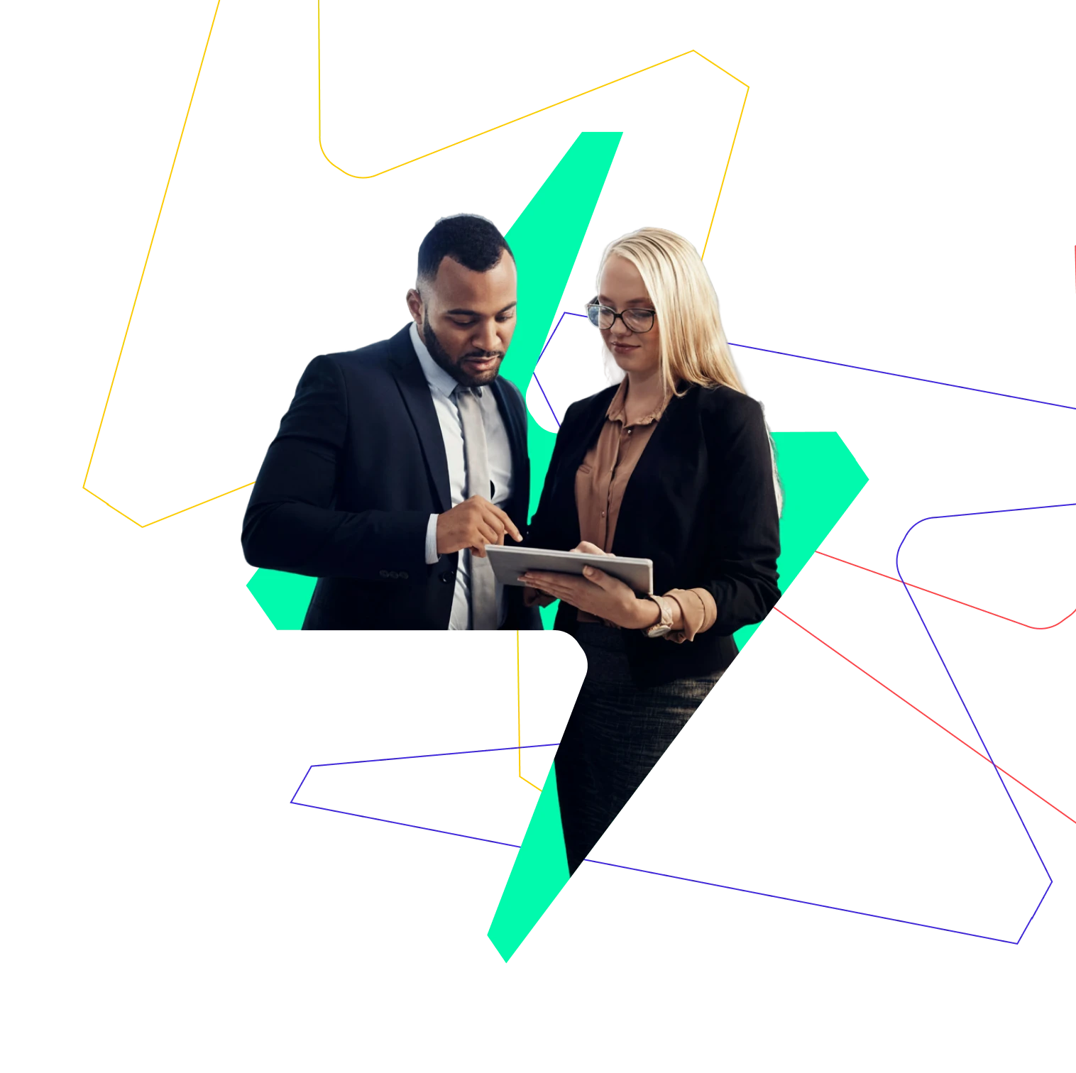 Two professionals reviewing Lightning payments on a laptop